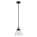 Innovations Lighting Large Cone Vintage Dimmable Led 8" Black Antique Brass Mini Pendant, Seedy Glass 201S-BAB-G44-LED